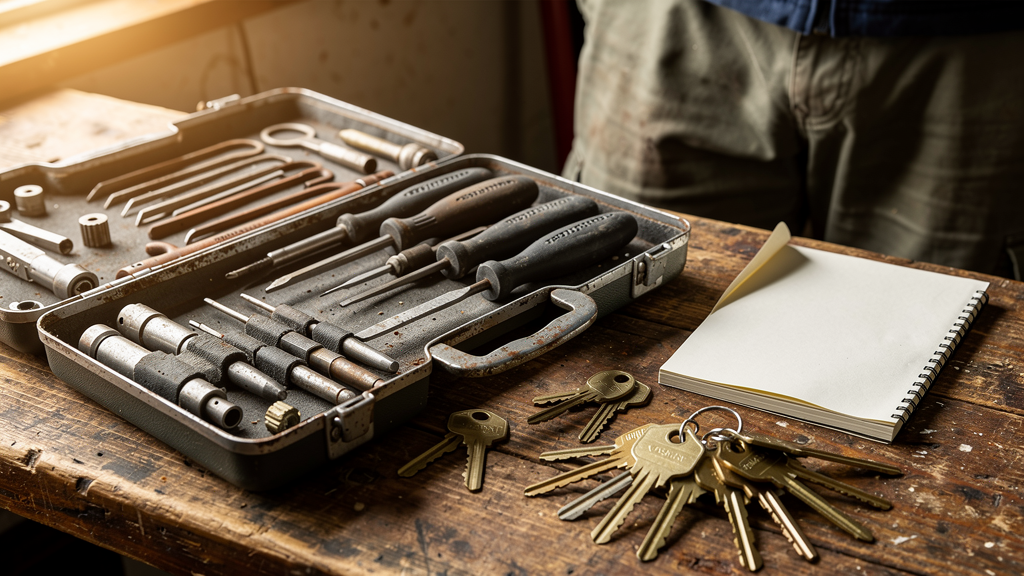 Locksmith tool case and keys prepared for a local service visit